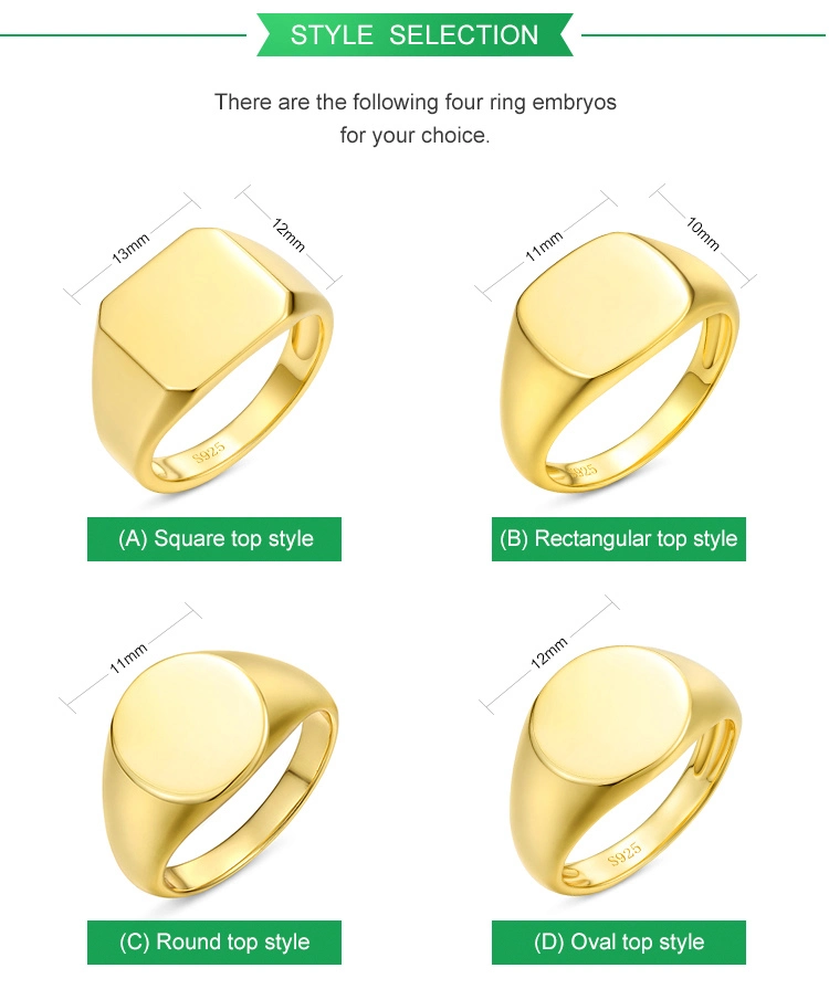 Personalize Custom Jewelry Gold Vermeil Men and Women Engravable Blank Signet Ring Unisex 925 Sterling Silver Signet Ring