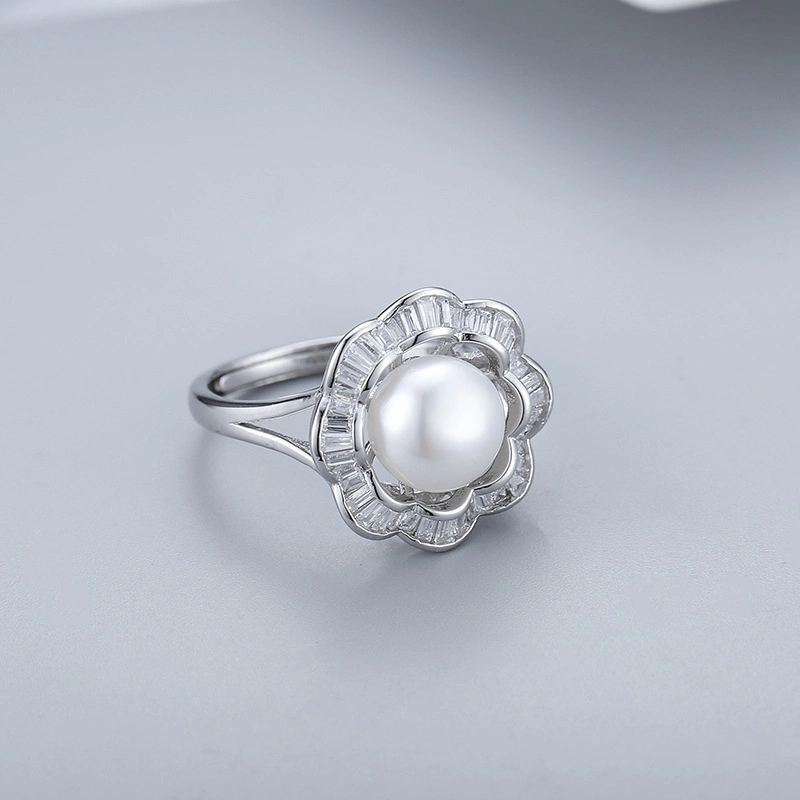 Vintage Cutout Flower Freshwater Pearl 925 Sterling Silver Ring