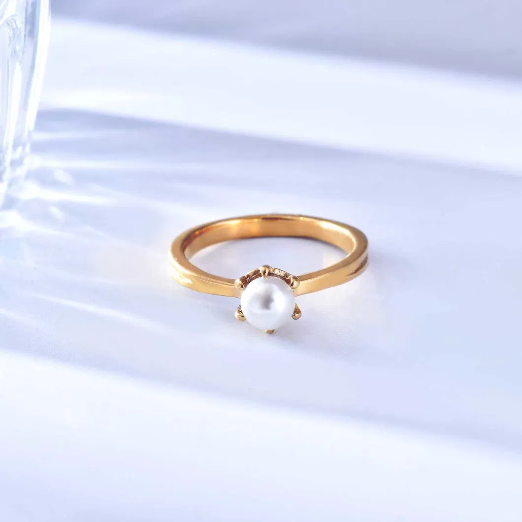 High Quality Waterproof Stainless Steel Gold Plated 18K Personalized Pearl Ring Stacking Pearl Ring for Women
