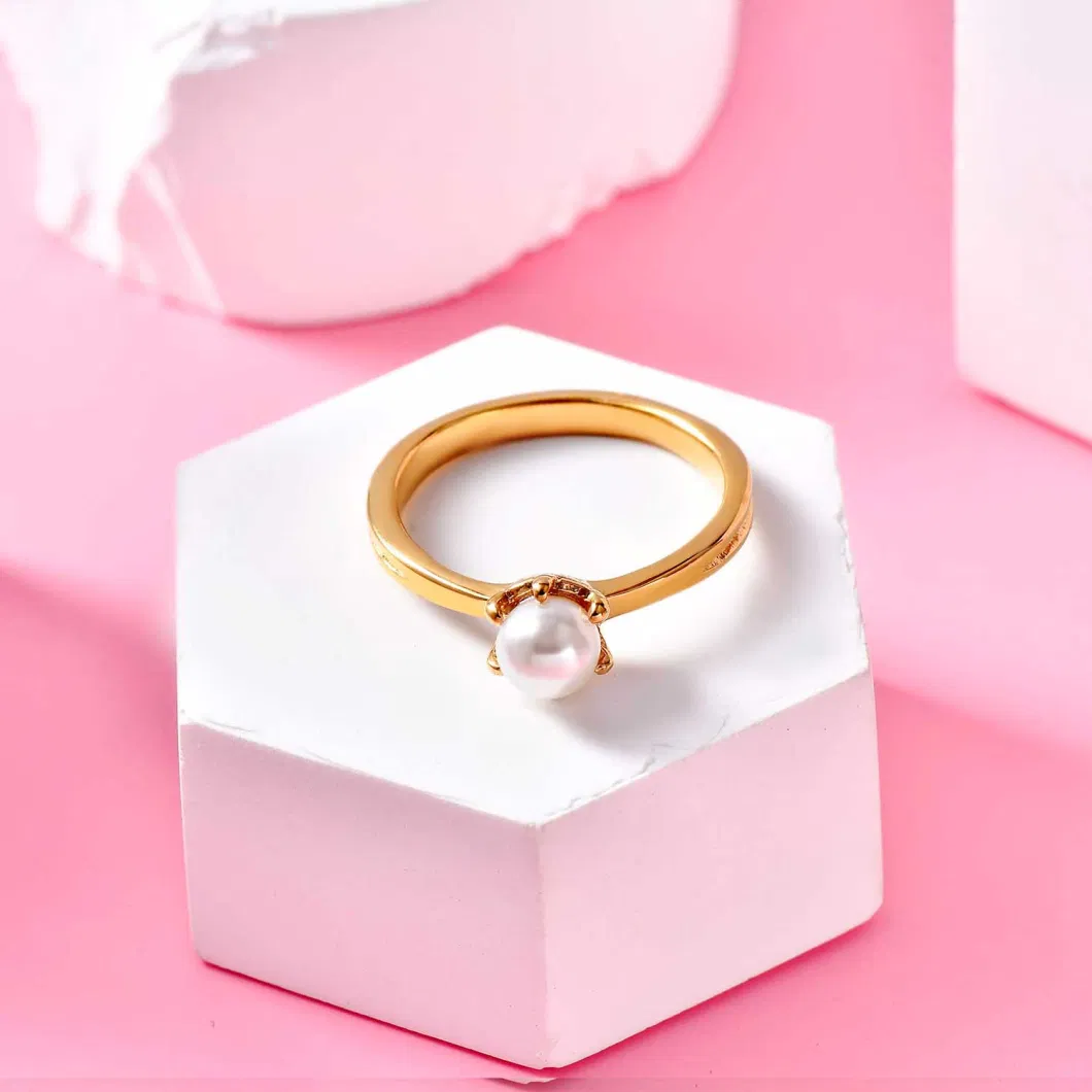 High Quality Waterproof Stainless Steel Gold Plated 18K Personalized Pearl Ring Stacking Pearl Ring for Women