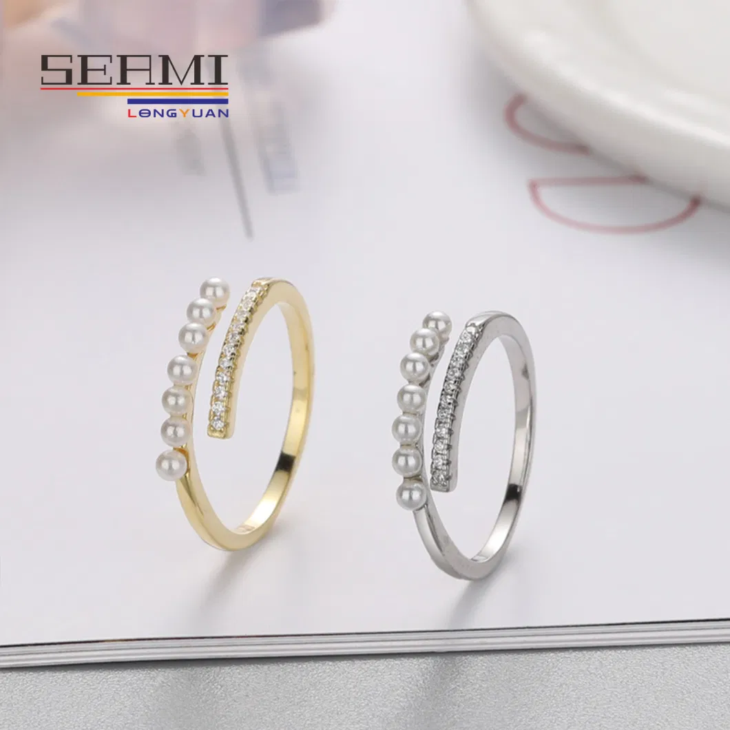 Minimalist Adjustable Pearl 14K Solid Gold Diamond Rings for Women