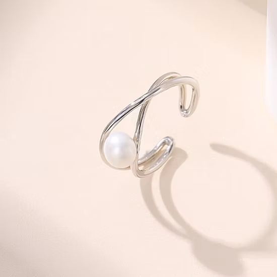 White Pearl Sterling 925 Silver Fashion Jewelry Open Ring