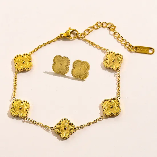 Wholesale Fashionable Luxury Four Leaf Clover Necklace Stud Earrings Link Chain Bracelet