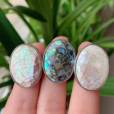 Natural Shell Finger Rings Women Men Mother of Pearl Abalone Shell Colorful Yellow White Pink Pearl Rings Wedding Jewelry