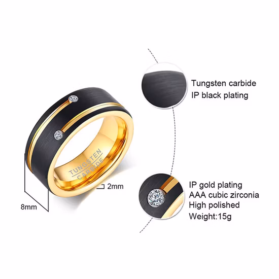 Wholesale European and American New Men′ S Tungsten Gold Ring High