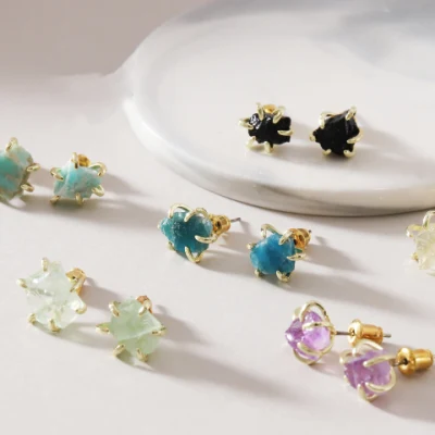 Gemstone Aquamarine Accessories Quartz Jewelry Crystal Stud Earrings