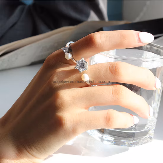 Fashion Jewelry 925 Sterling Silver Creative Design Ring with CZ and Pearl Fashion Customized Jewellery