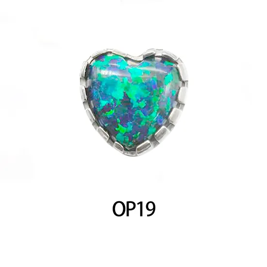 Fashion Titanium Ear Lip Ring CNC Set Heart Opal Stone Internally Threaded Top Nose Rings Jewelry 