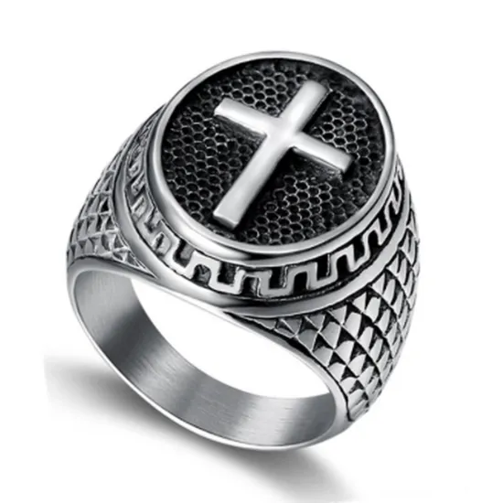 European and American Retro Punk Ring Titanium Steel Polished Men′s Ring 