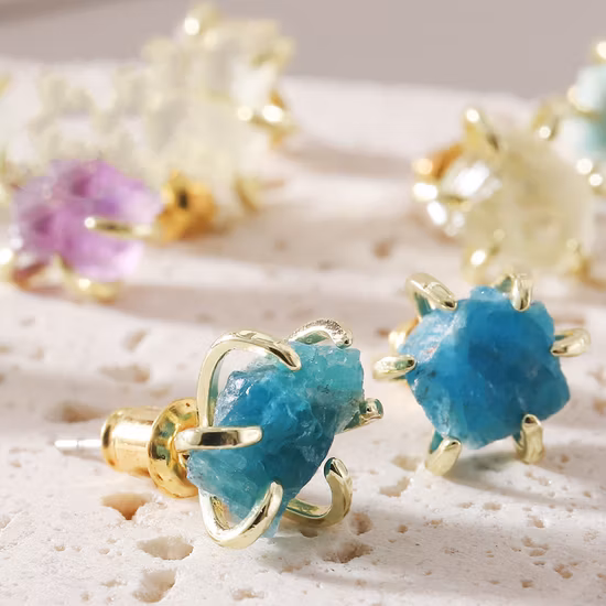 Gemstone Aquamarine Accessories Quartz Jewelry Crystal Stud Earrings