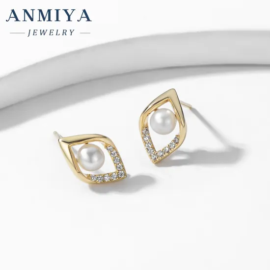 Anmiya S925 Geometry Lake Fresh Water Pearl Earrings Glamorous White Earings Jewelry Women 