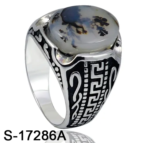 925 Sterling Silver Jewelry Islamic Natural Agate Stone Finger Ring for Men 