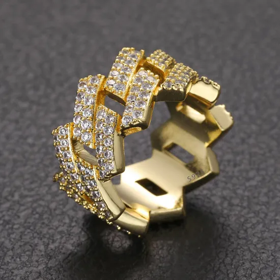 Pass Diamond Tester Vvs Moissanite Cuban Ring Men′s Wholesale Price Gold Plated 925 Sterling Silver Jewelry Ring for Men 