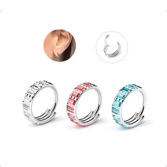 2021 New Design 316L Surgical Steel Hinged Segment Ring Setting Long AAA Zirconia Nose Ring 