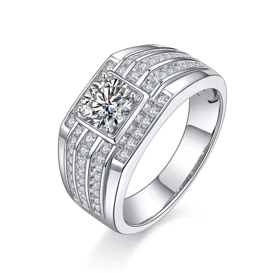 New Arrival Classic 925 Sterling Silver 1CT Vvs Moissanite Diamond Men′s Wedding Band Rings 