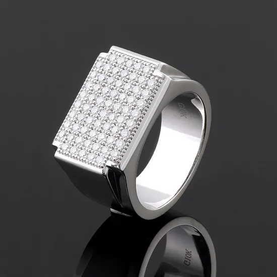 Heavy Style Luxury Paved Moissanite Men Ring 10K White Gold Fine Jewelry Mossanite Hiphop Jewelry for Men 