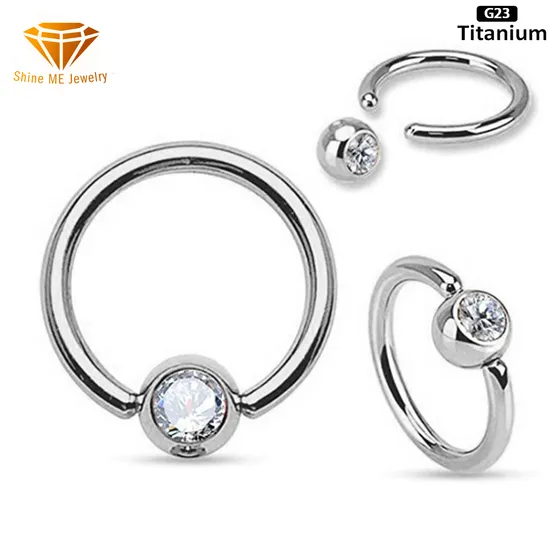 High Quality G23 Titanium Jewelry Body Piercings Gemstone CZ Nose Ring with Ball Tp1999 